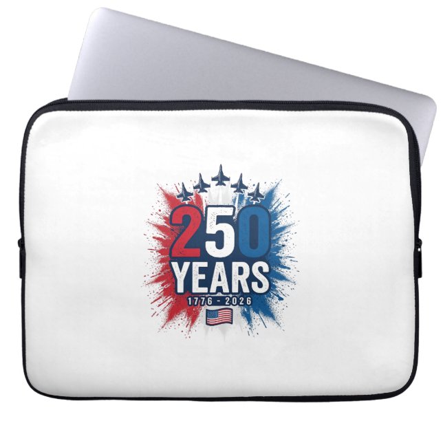 250 Jaar Patriottische Jets Herdenkings Vector Des Laptop Sleeve (Voorkant)