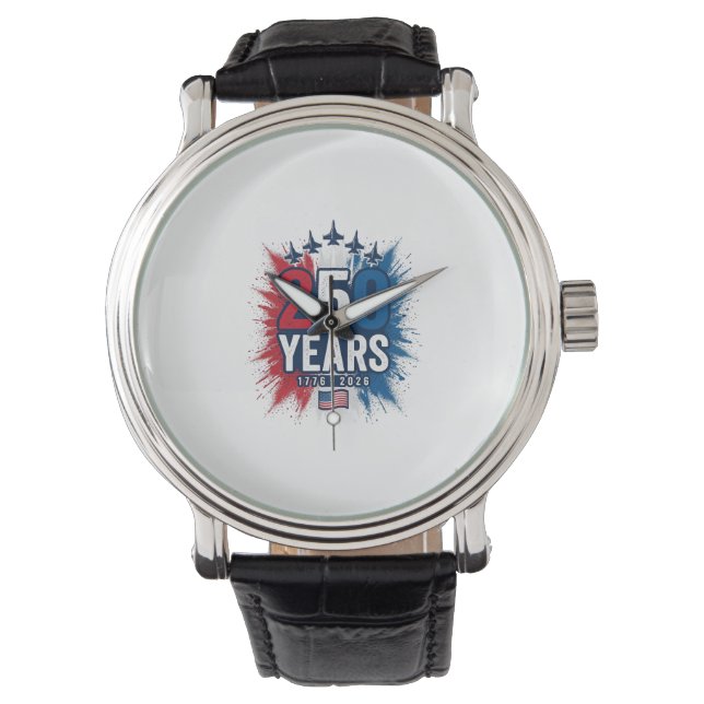 250 Jaar Patriottische Jets Jubileum Vectorontwerp Horloge (Voorkant)