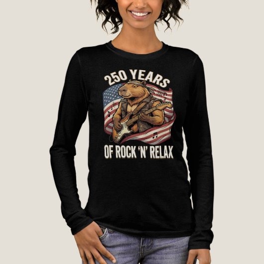 250 Jaar Rock 'N' Relax Capybara Rockster Tri-Blend Shirt (Voorkant)