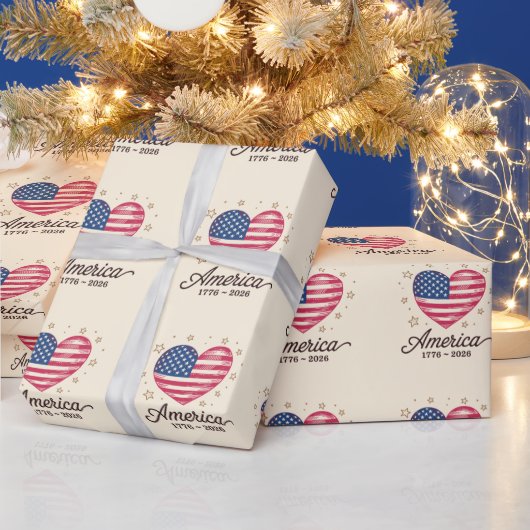 250 Jaar Vlag Hart 1776 2026 250e 4 juli Cadeaupapier (Feestdagen)