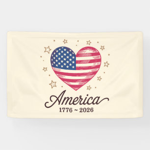 250 Jaar Vlag Hart 1776 2026 250e 4 juli Spandoek