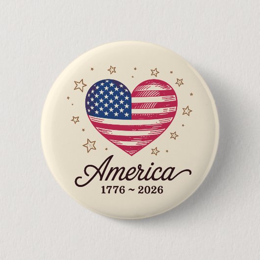 250 Jaar Vlag Hart 1776 2026 250e 4e Juli Ronde Button 5,7 Cm (Voorkant)