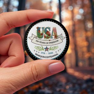 250 Jaar Vrijheid Elegante Patriottische Sterrenra Ronde Button 4,0 Cm