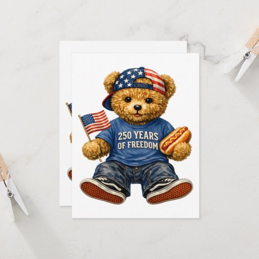 250 Jaar Vrijheid Teddybeer Kaart (Voorkant / Achterkant in situ)