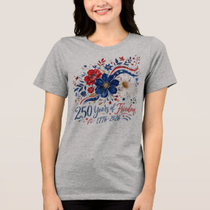 250 Jaar Vrijheidspatriottische Kleur Bloemen Tri-Blend Shirt