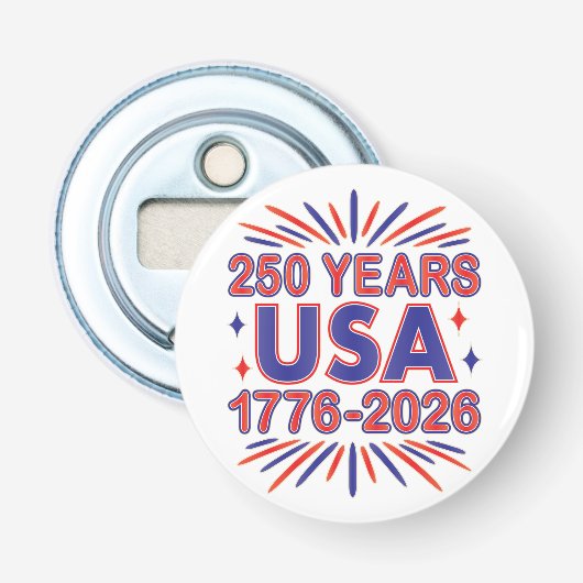 250 Jaar VS | 1776–2026 Semiquincentennial Button Flesopener (Voorkant)