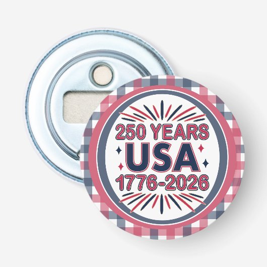 250 Jaar VS | 1776–2026 Semiquincentennial Button Flesopener (Voorkant)