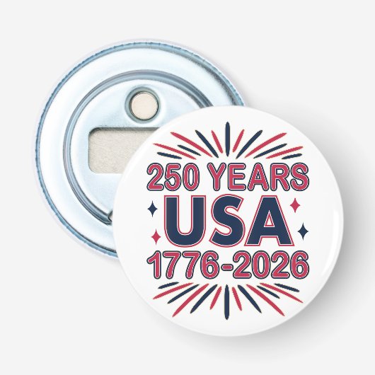 250 Jaar VS | 1776–2026 Semiquincentennial Button Flesopener (Voorkant)