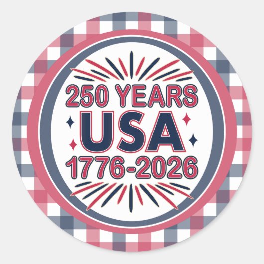 250 Jaar VS | 1776–2026 Semiquincentennial Ronde Sticker (Voorkant)