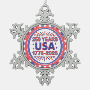 250 Jaar VS 1776–2026 Semiquincentennial Tin Sneeuwvlok Ornament