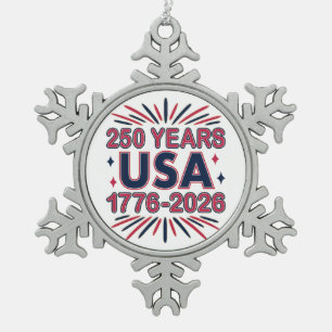 250 Jaar VS 1776–2026 Semiquincentennial Tin Sneeuwvlok Ornament