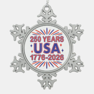 250 jaar VS 1776–2026 Semiquincentennial Tin Sneeuwvlok Ornament