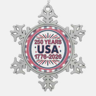 250 Jaar VS 1776–2026 Semiquincentennial Tin Sneeuwvlok Ornament