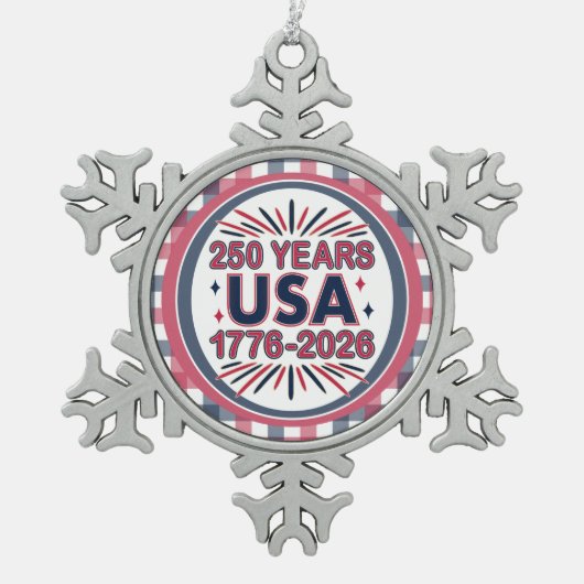 250 Jaar VS | 1776–2026 Semiquincentennial Tin Sneeuwvlok Ornament (Voorkant)
