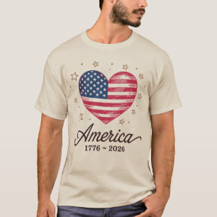 250 Jaren Vlag Hart 1776 2026 250e 4e Juli T-shirt