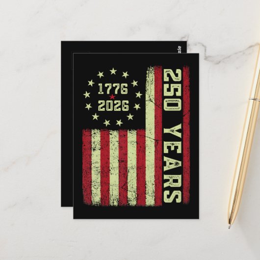 250-jarig jubileum Vlag van de VS Briefkaart (Voorkant / Achterkant in situ)