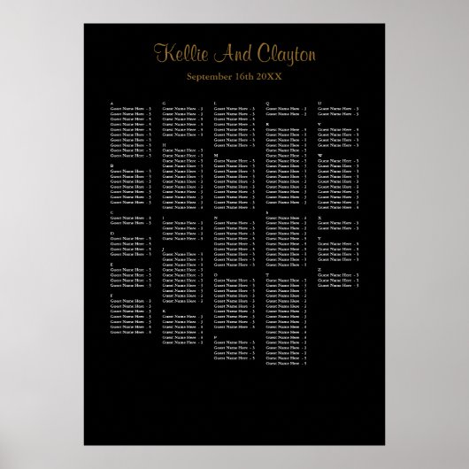 250+ Simple Wedding Seating Chart Poster (Voorkant)