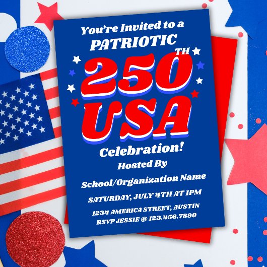 250 USA Viering Bewerkbare Patriottische Uitnodigi Kaart