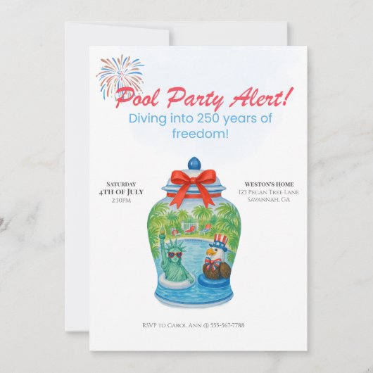250 years Anniversary Ginger Jar Pool Party Kaart (Voorkant)