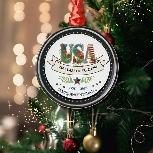 250 Years of Freedom Botanical USA Silver Metalen Ornament