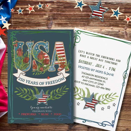 250 Years of Freedom Elegant Patriotic Blue Kaart