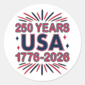 250 Years USA | 1776–2026 Semiquincentennial Ronde Sticker (Voorkant)