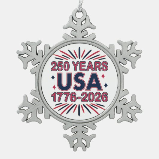 250 Years USA | 1776–2026 Semiquincentennial Tin Sneeuwvlok Ornament (Voorkant)