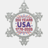 250 Years USA | 1776–2026 Semiquincentennial Tin Sneeuwvlok Ornament (Voorkant)