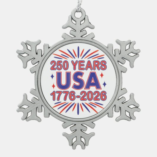 250 Years USA | 1776–2026 Semiquincentennial Tin Sneeuwvlok Ornament (Voorkant)
