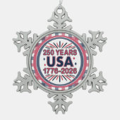 250 Years USA | 1776–2026 Semiquincentennial Tin Sneeuwvlok Ornament (Voorkant)