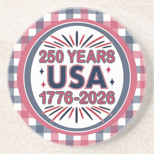 250 Years USA | 1776–2026 Semiquincentennial Zandsteen Onderzetter (Voorkant)