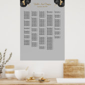 250 Zwart en Goud Bloemen Bruiloft Zitkaarten Poster (Keuken)