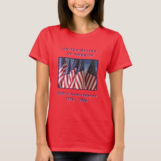 250e Jubileum USA Patriottisch Rood T-shirt (Voorkant)