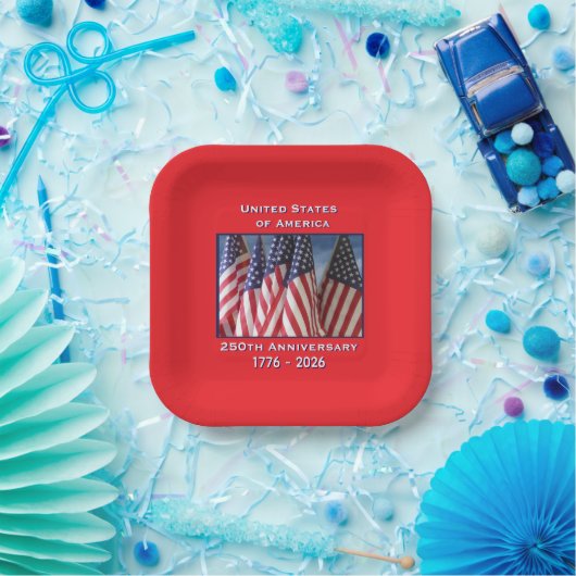 250e Jubileum USA Patriottische Vlaggen Plein Papieren Bordje (Feest)