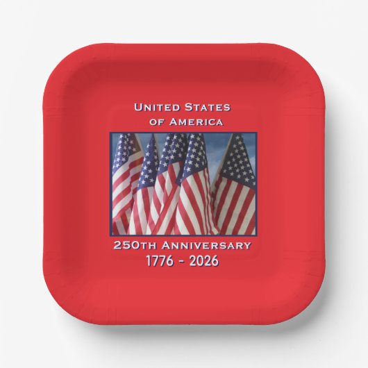 250e Jubileum USA Patriottische Vlaggen Plein Papieren Bordje (Voorkant)