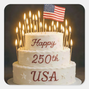 250e verjaardagstaart met Amerikaanse vlag Vierkante Sticker