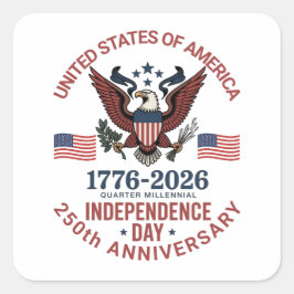 250ste Jubileum 4 juli -  patriottische Vierkante Sticker