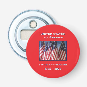 250ste Jubileum Amerikaanse Patriottische Vlaggen Button Flesopener