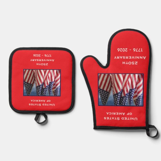 250ste Jubileum Amerikaanse Patriottische Vlaggen Ovenwant & Pannenlap Set (Voorkant)
