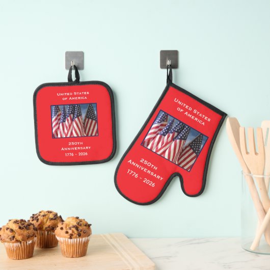 250ste Jubileum Amerikaanse Patriottische Vlaggen Ovenwant & Pannenlap Set (Insitu(Ophanging))