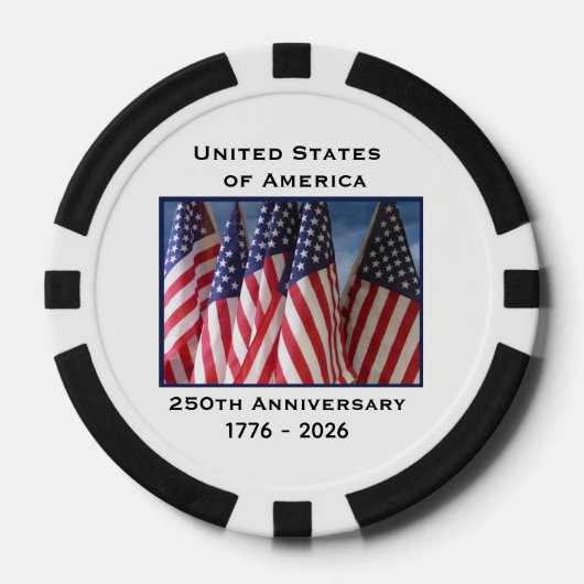 250ste Jubileum USA Patriotic Flag Premium Zwart Poker Chips (Voorkant)