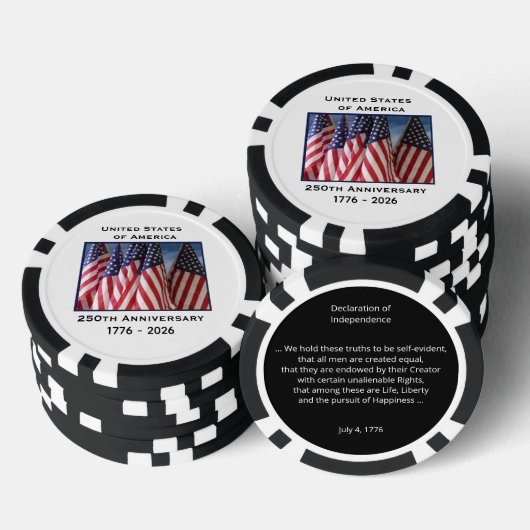 250ste Jubileum USA Patriotic Flag Premium Zwart Poker Chips (Opstapeling)