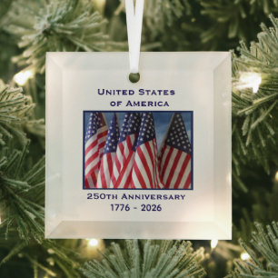 250ste Jubileum USA Patriotic Flags Premium Glas Ornament