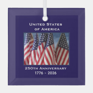 250ste Jubileum USA Patriotic Flags Premium Glas Ornament
