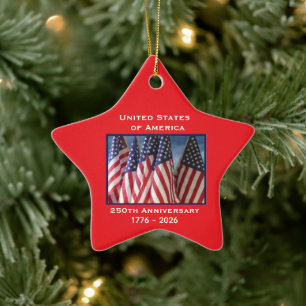 250ste Jubileum USA Patriotic Flags Premium Keramisch Ornament