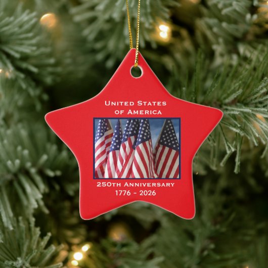 250ste Jubileum USA Patriotic Flags Premium Keramisch Ornament (Boom)