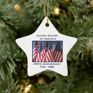 250ste Jubileum USA Patriotic Flags Premium Keramisch Ornament