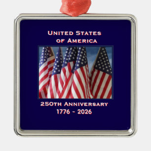 250ste Jubileum USA Patriotic Flags Premium Metalen Ornament