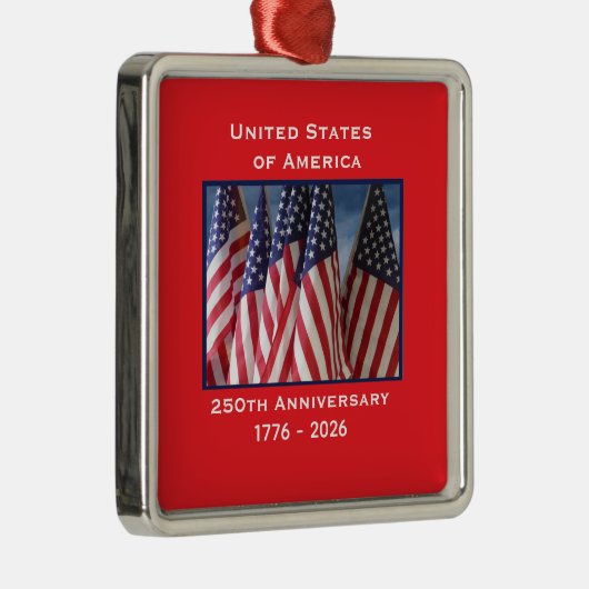 250ste Jubileum USA Patriotic Flags Premium Metalen Ornament (Rechts)