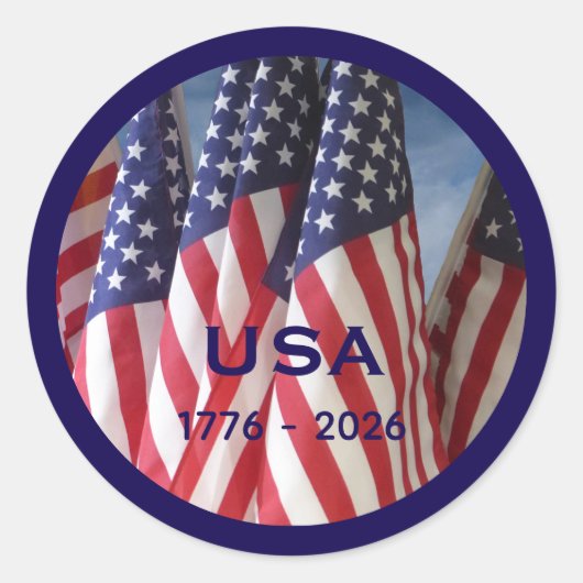 250ste Jubileum USA Patriotic Flags Premium Ronde Sticker (Voorkant)